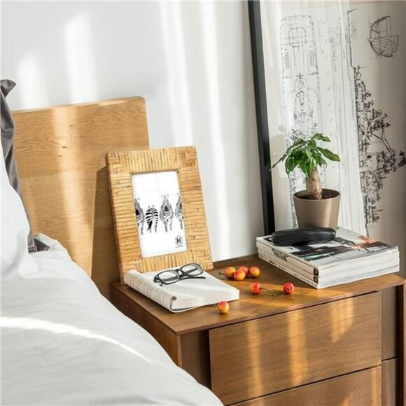 Rattan 4x6 picture frame boho photo frame woven coastal tabletop desk home decor - Picture 2 of 7